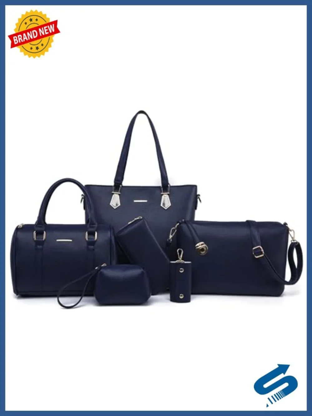 6-Piece Women's Faux Leather Tote, Crossbody & Satchel Handbag Set with Clutches